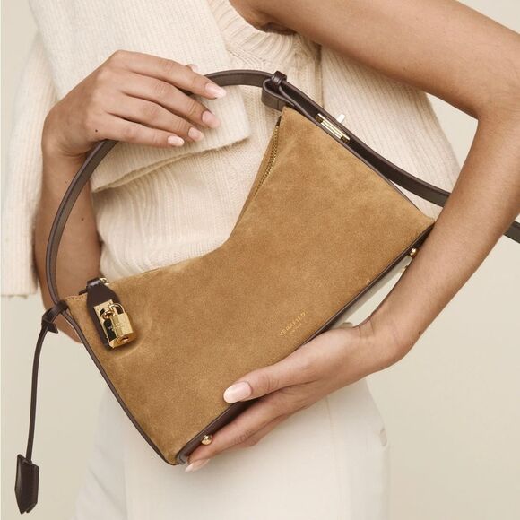 Verafied Handbags - Verified Gold Suede Hobo Bag